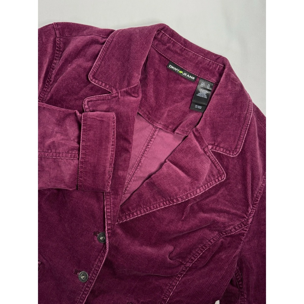 DKNY Jeans Womens XL Purple Corduroy Blazer Jacket 3 Button Stretch Plum